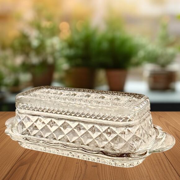 Vintage Anchor Hocking Wexford Butter Dish Scalloped Clear Glass Covered Lid - Picture 4 of 4
